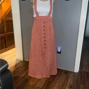 Polka Dot Button-Front Suspender Skirt